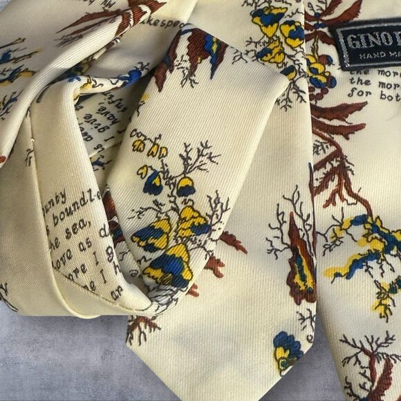 Vintage Gino Pompei Handmade Italy Tie Shakespeare Quote Novelty Floral Print - Picture 6 of 11